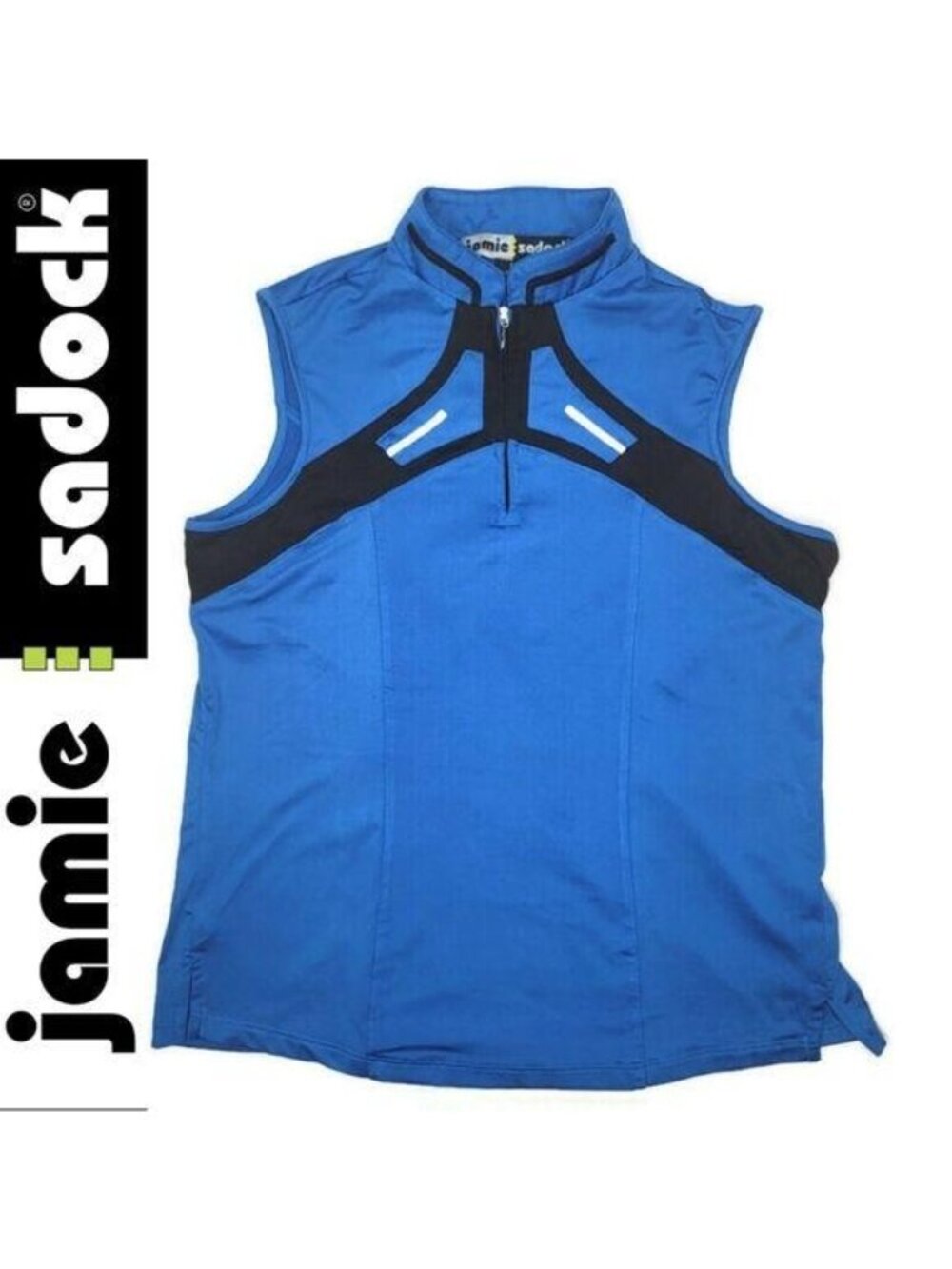 Jamie Sadock Womens Sleeveless Golf Top Blue Black High Neck Small